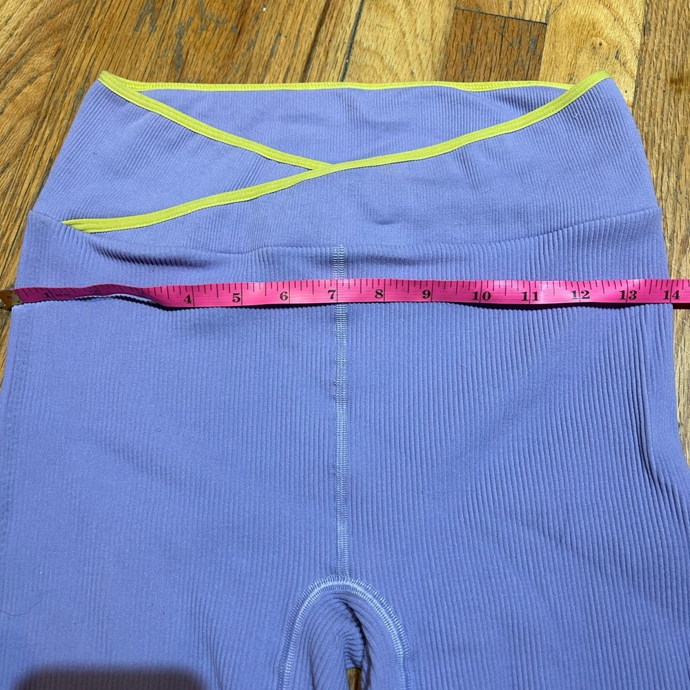 Free People Purple and Yellow Bike Shorts with Crossover Waistband M/L - Picture 6 of 8